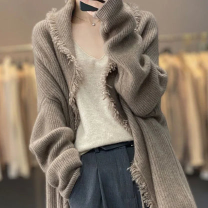 xsrrr Knitted Top for Women Black Cardigan Long Ladies Sweaters Jumper Korean Luxury Clothes Sleeve Autumn Winter 2024 Cashmere Trend