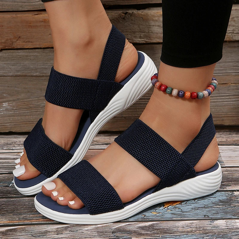 Hnewly Women's Knit Elastic Cloth Wedge Sandals Slip On Lightweight Walking Sandals Women Plus Size Comfortable Summer Shoes Woman