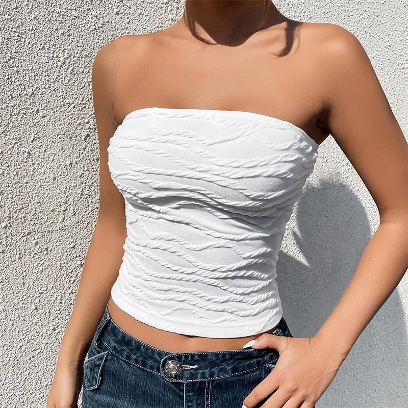 xsrrr Summer Solid Colour Striped Top Neckless Plunge Sexy Slim Sleeveless Pullover Neckless Top Simple Backless Girls' Tops