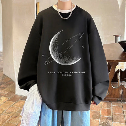 Men's Oversized Swetshirts Graphic Print Loose Pullovers Hio-hop Streetwear Harajuku Male Clothing Large Size Crew Neck Tops