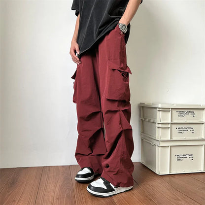 Summer Thin Pants Men Fashion Pocket Cargo Pants Men Japanese Streetwear Hip-hop Loose Straight Pants Mens Oversized Trousers