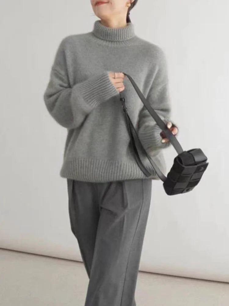 Hnewly WINTER OUTFITS Sweaters Women Winter Long Sleeve Top Korean Fashion Turtleneck Pullover Knitwear Oversized Women's Clothing