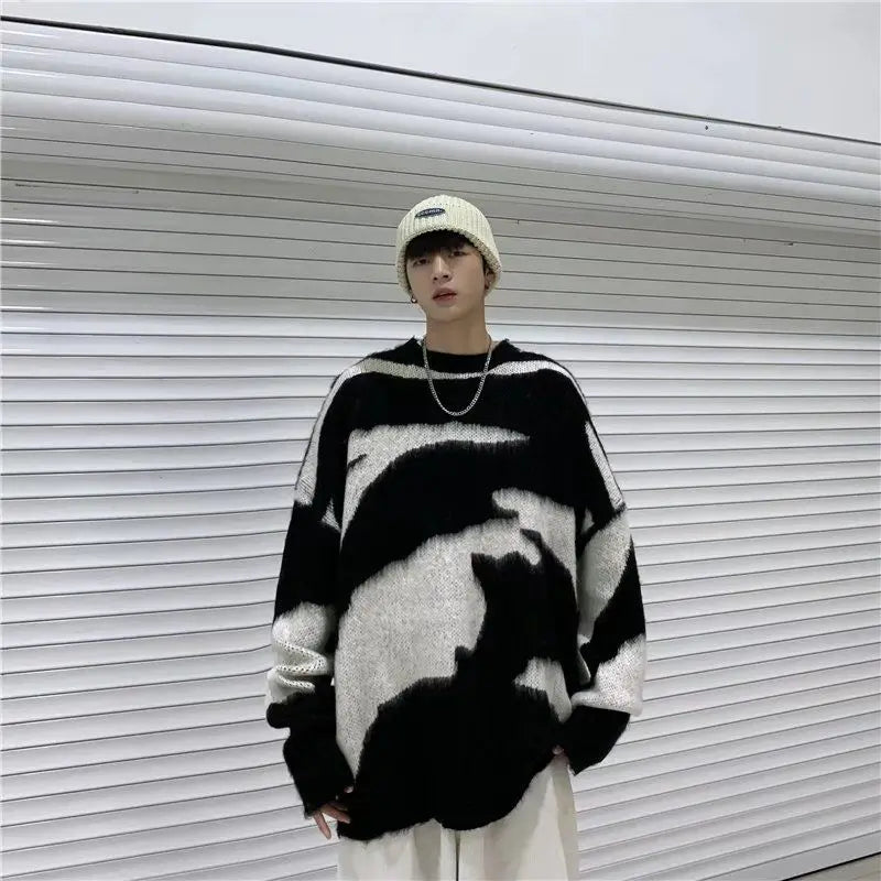 Striped Pullovers Hip Hop Men's Harajuku Clothes Design Sweater Personality Knitted Print Women's Korean Fashion Oversize Hip Hop