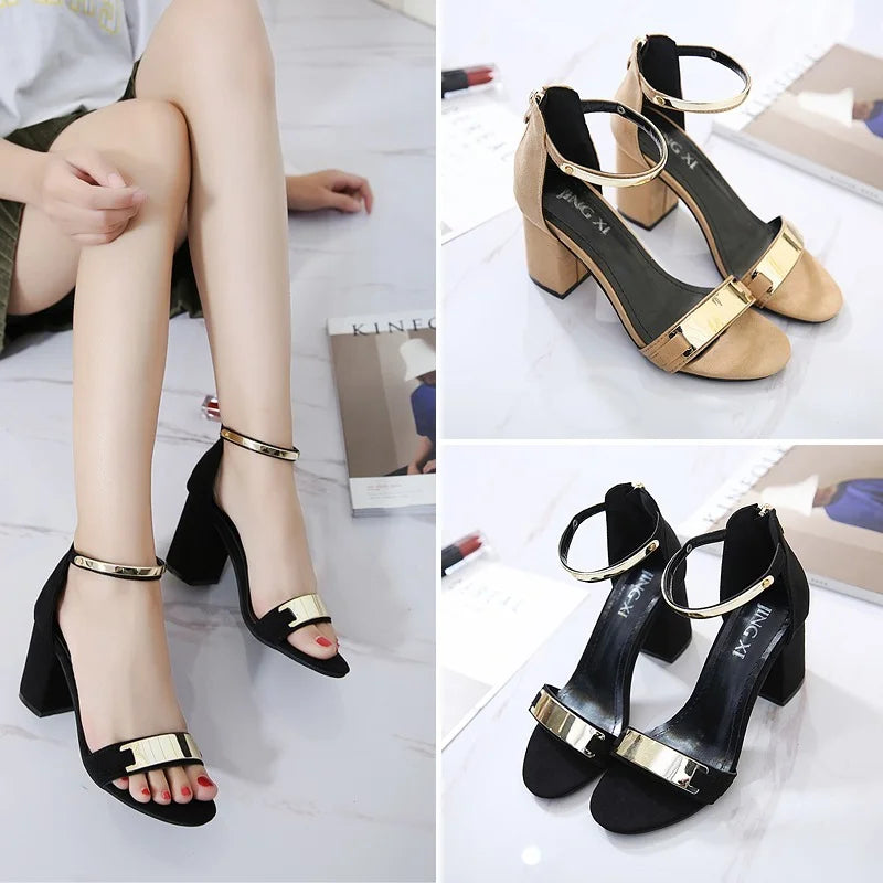 Hnewly Fashion Black Summer Sandals Ladies Open-toed Thick Heel Gladiator Shoes Sandalias Mujer Solid Color Flat Women New Luxury