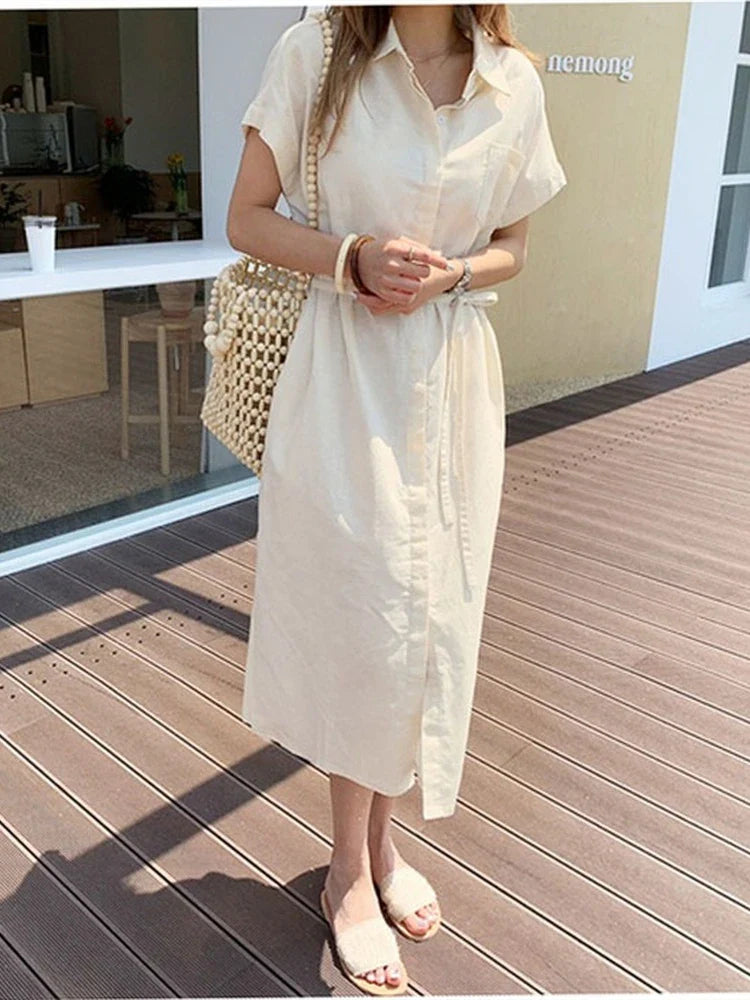 xsrrr Summer Women Dress Shirt Dress Long Evening Female Vintage Maxi Party Oversize Beach Woman Dresses Casual Elegant Prom Green