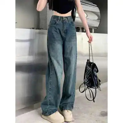 xsrrr Wide Leg Jeans For Women High Waisted Contrasting Straight Leg Pant Autumn lady Loose Pants Streetwear