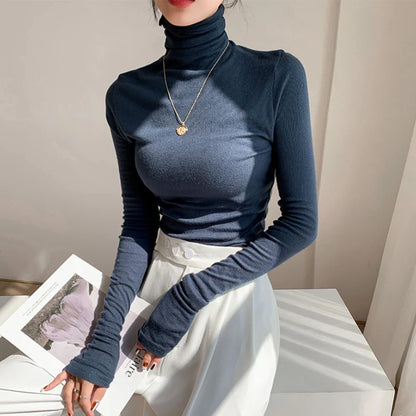 xsrrr Turtleneck Long Sleeve Women T-shirts Autumn Winter Basic Base Shirt Woman Casual Slim Tee Shirts Female Tops