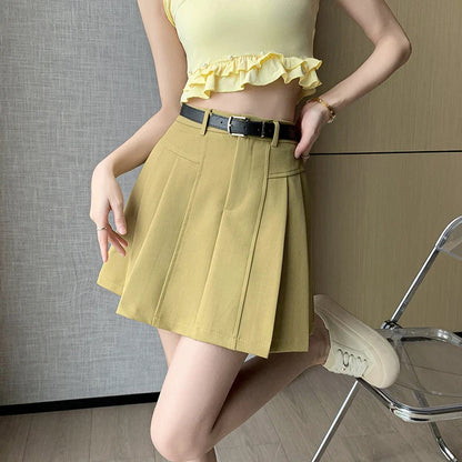 xsrrr Korean Fashion High Waist A-line Mini Pleated Skirts Womens 2024 Spring Summer Casual Short Skirts Femme Skater Skirt