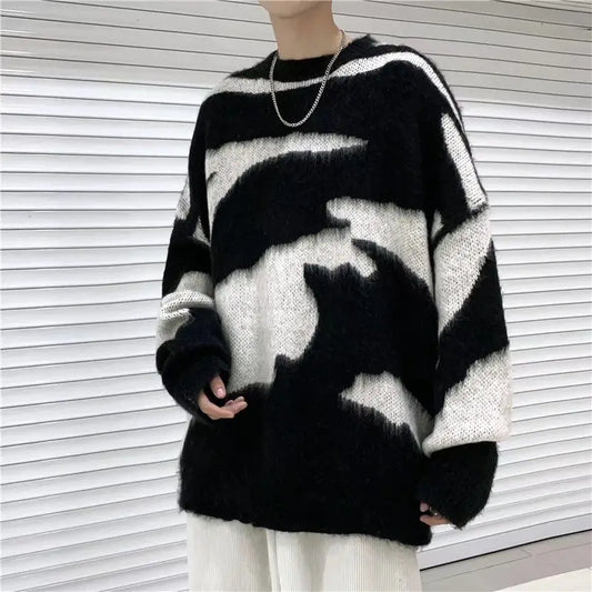 Striped Pullovers Hip Hop Men's Harajuku Clothes Design Sweater Personality Knitted Print Women's Korean Fashion Oversize Hip Hop