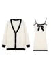 xsrrr FALL OUTFITS Elegant Knitted Two Piece Set Women Bow Designer Sweet Party Dress Set Female Korean Style Sweater Mini Dress Suit Winter