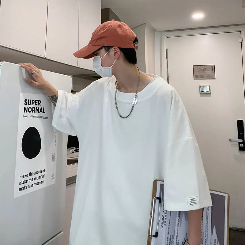 Oversized Cotton Men Fashion Men's Summer Tshirts Oversize Tee Shirts Solid Casual T-Shirt for Man Streetwear Big Size