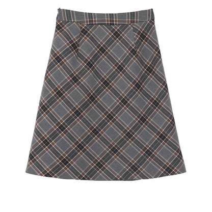 xsrrr Grey Plaid Skirts Women Autumn High Waist French Temper College A-line Skirt Faddish Simple Retro Designer Knee-length Faldas