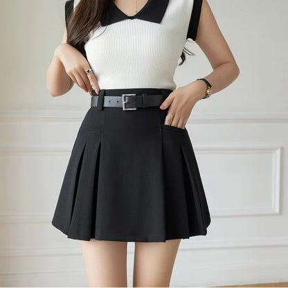 xsrrr Korean Cute High Waist A-line Pleated Mini Skirt Women 2024 New Spring Summer Fashion Suit Short Skirts Woman Casual Skirts