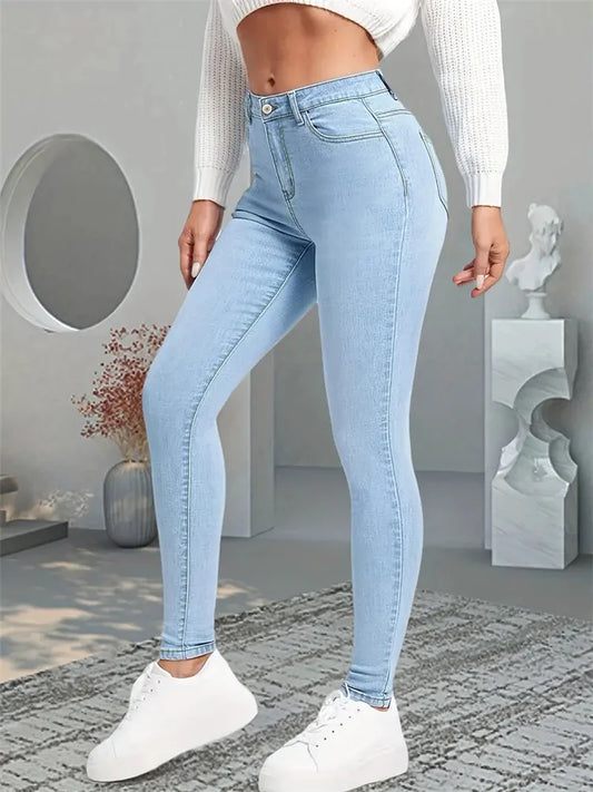 xsrrr 2024 Women Stretch Skinny Jeans Lady Slim Fit Pencil Jeans Girls Leggings Straight Leg Pants Light Blue Gray Black Sexy Trousers