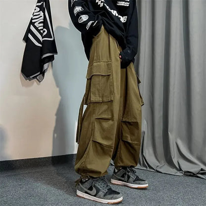 Black Cargo Pants for Men Oversize Cargo Trousers Male Green Loose Casual Japanese Streetwear Hip Hop Pocket Big Size