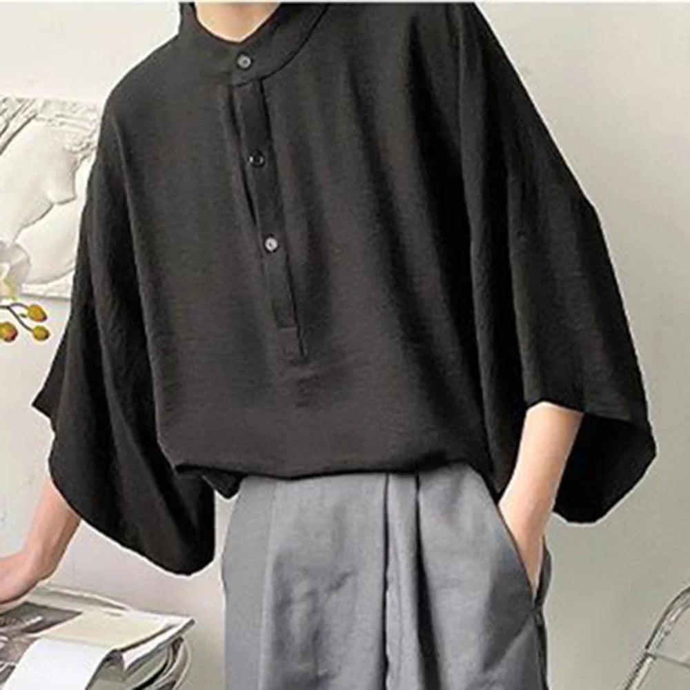 Summer Oversize Shirt Men's Fashion Dolman Sleeves Tops Casual Shirts Streetwear Korean Loose Short Sleeve Tee Shirts Pullover