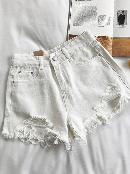 xsrrr Casual High Waist Denim Shorts Women Summer Pocket Tassel Hole Ripped jeans Short Female Femme Short Pants Women