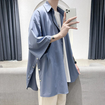 Summer Short Sleeved Shirt Men Fashion Social Mens Dress Shirt Korean Loose Casual Shirt Mens Oversized White Shirt M-3XL