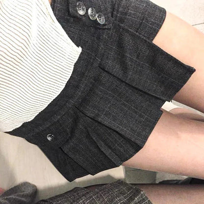 xsrrr Vintage Plaid Buttons Irregular Hem Pleated Mini Skirt Women Summer Coquette Aesthetic Y2K Outfits Hot Girl Short Skirt