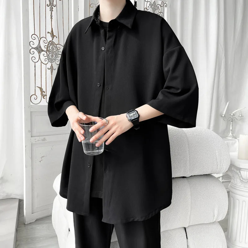 Summer Short Sleeved Shirt Men Oversized Fashion Casual White Shirt Men Korean Loose Ice Silk Shirt Mens Formal Shirts