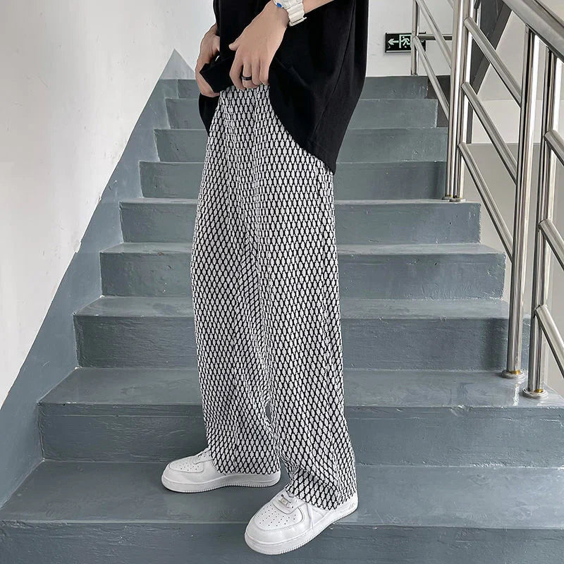 Mopping Casual Pants for Men Four Seasons Fashion Sports Trousers Printed Mesh Loose Pants Straight Wide Leg Sweatpants Oversize