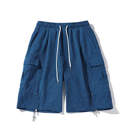 Solid Loose Shorts Summer Straight Wide Leg Casual Pants Oversize Simple Fashion Pocket Drawstring Five Points Pleated Pants Men