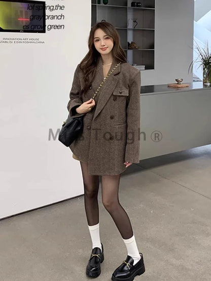 xsrrr Elegant Reversible Cashmere Coat Women's Autumn Winter Short New Loose Jackets Korean Chic Woolen Blazer Clothes Streetwear