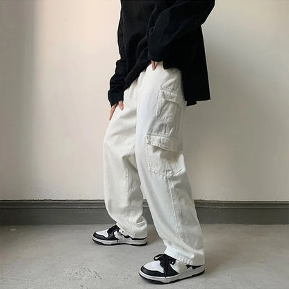 Baggy Men Jeans Straight Cargo Pants Spring Autumn Fashion Vintage Blue Denim Trousers Casual Oversized Bottoms Male Y2K Clothes