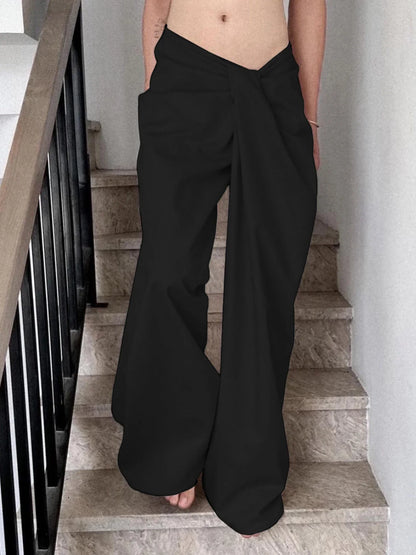 xsrrr 2024 New Irregular Design Low Waist Baggy Wide Leg Trousers Y2K Streetwear Loose Pants Fashion Women Casual Pantalones