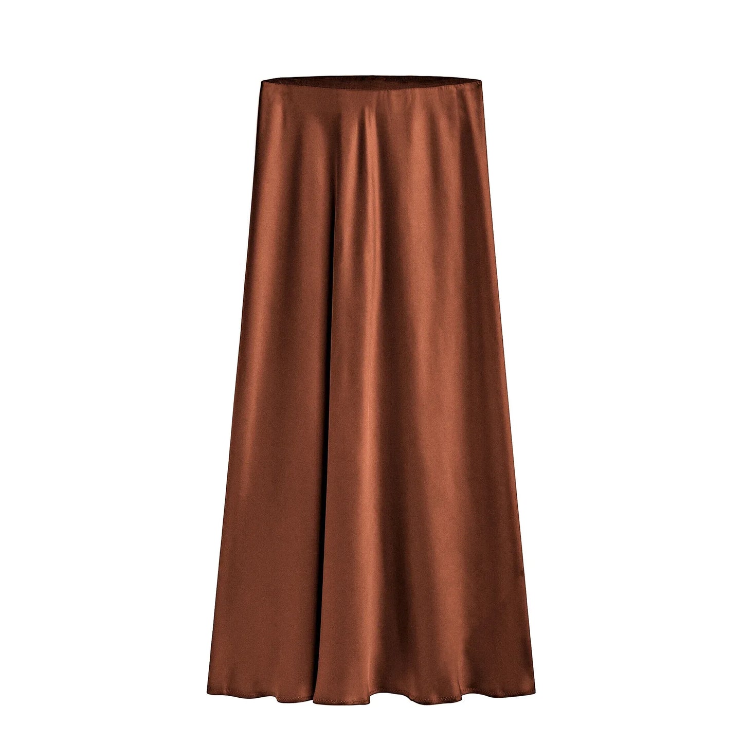 xsrrr Silk Satin Skirts for Women 2024 Summer Casual Style A-line Solid Color Elastic High Waist Side Slit Champagne Skirt