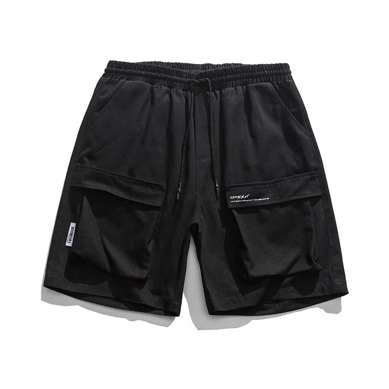 Sporty Casual Shorts Summer Oversize Big Pockets Street Classic Straight Wide Leg Pants Trend Elastic Waist Short Pants for Men