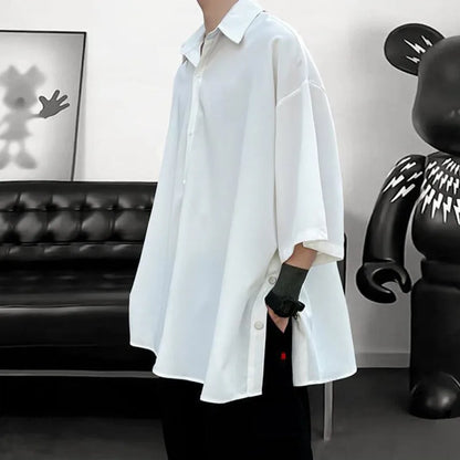 Summer Short Sleeved Shirt Men Oversized Black White Shirt Men Streetwear Korean Loose Ice Silk Shirts Mens Casual Shirt M-3XL