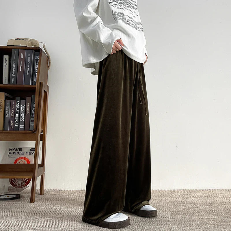 Korean Style Pleuche Casual Pants Mens Fashion Wide-leg Mopping Trousers Male Oversize Straight Droop Pants Plus Size 8XL-M