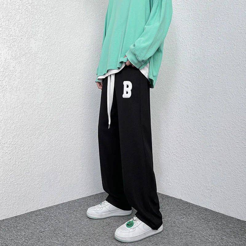 Mopping Casual Trousers Spring Summer Oversize Fashion Sports Loose Flocking Letters Simple Pants Straight Wide Leg Aweatpants