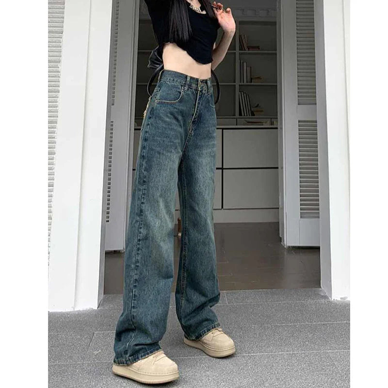 xsrrr Wide Leg Jeans For Women High Waisted Contrasting Straight Leg Pant Autumn lady Loose Pants Streetwear