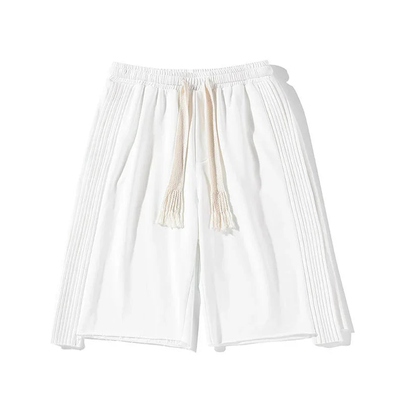 Solid Loose Shorts Thin Summer Sports Thousand Pleated Straight Wide-leg Casual Pants Oversized 5-point Pants Men's White Orange