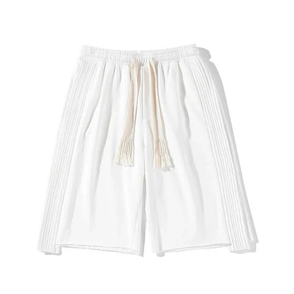 Solid Loose Shorts Thin Summer Sports Thousand Pleated Straight Wide-leg Casual Pants Oversized 5-point Pants Men's White Orange