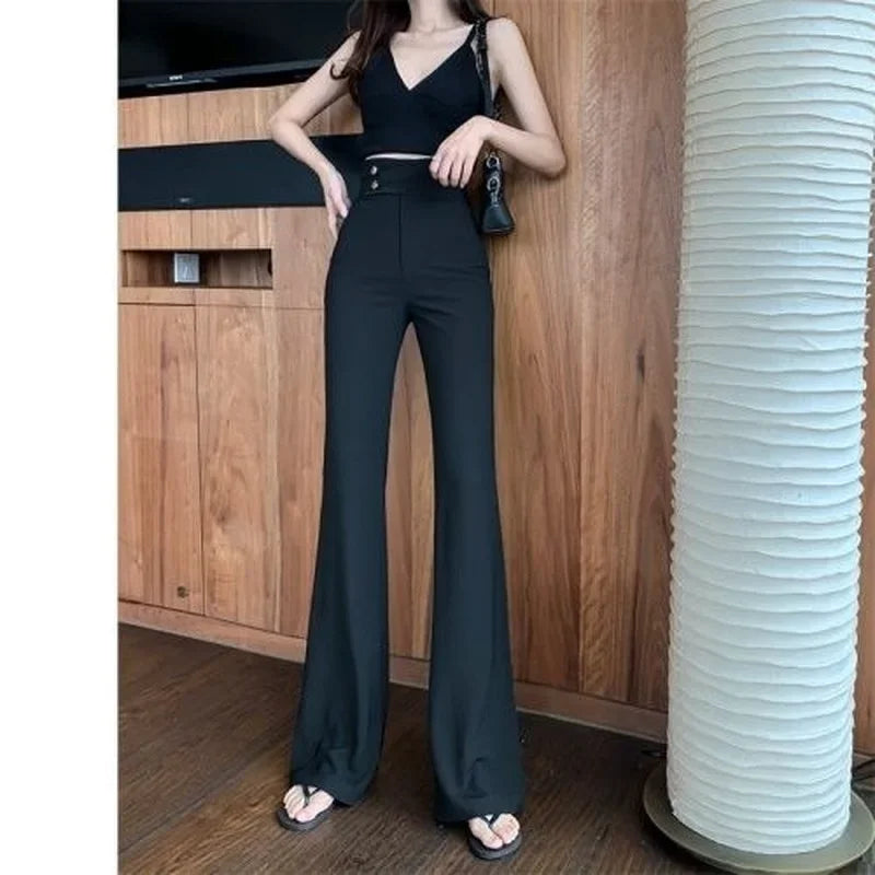 xsrrr Summer Flared Pants Aesthetic Flare Leggings Trousers for Women Korean Style Fluid Fashion High Waist Wide Leg Palazzo Long