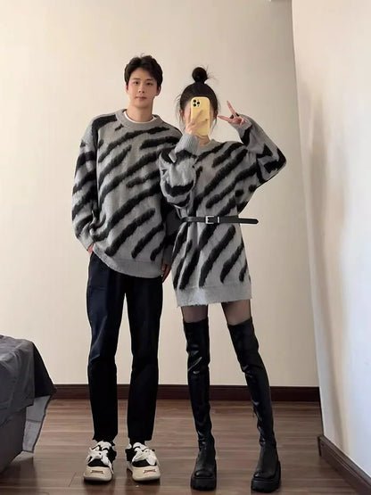 xsrrr Valentines Day Women's zebra Gothic Pullover Knitted Torn Sweater Harajuku 90s Aesthetic Y2k Long Sleeves Sweaters Jumper Vintage 2000s Clothes