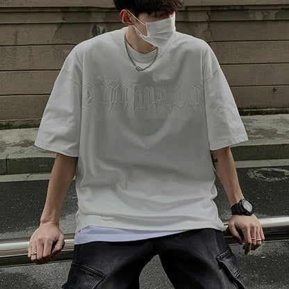 Gothic Letter Foaming Printing T-shirt Men Harajuku Streetwear Mens Y2k Oversized T Shirts Korean Fashion Short Sleeve Tops Tees