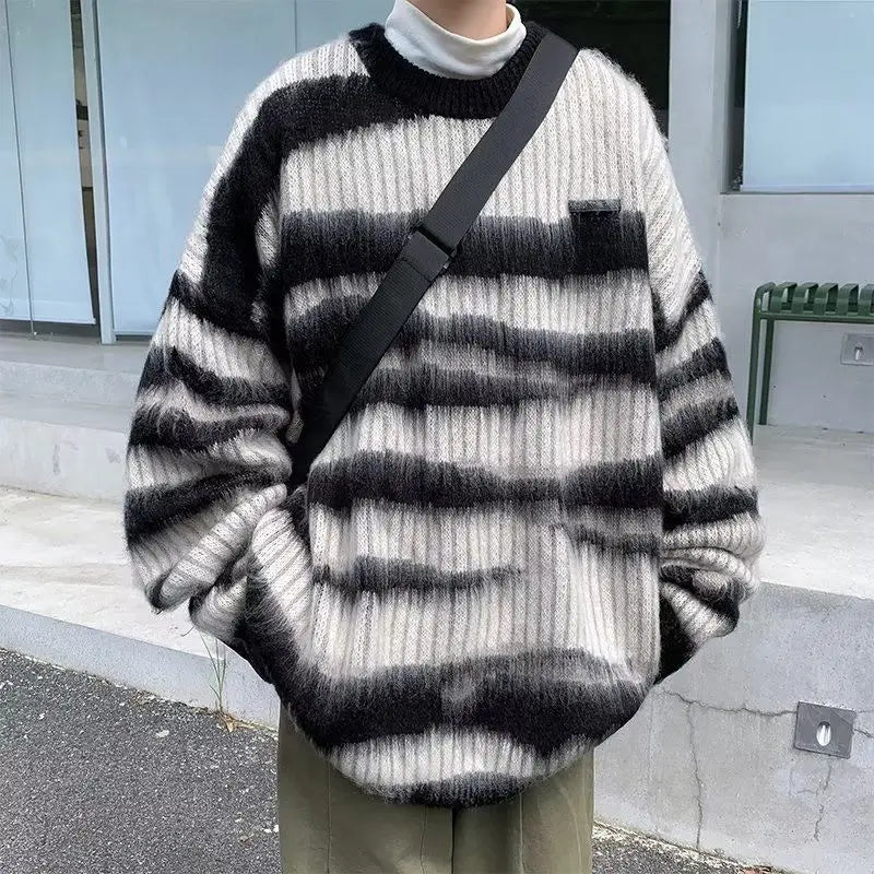 Lattice Korean Fashion Sweater Men Interior Harajuku Men's Clothes Winter Oversize Wool and Mixes Knit Print Luxury