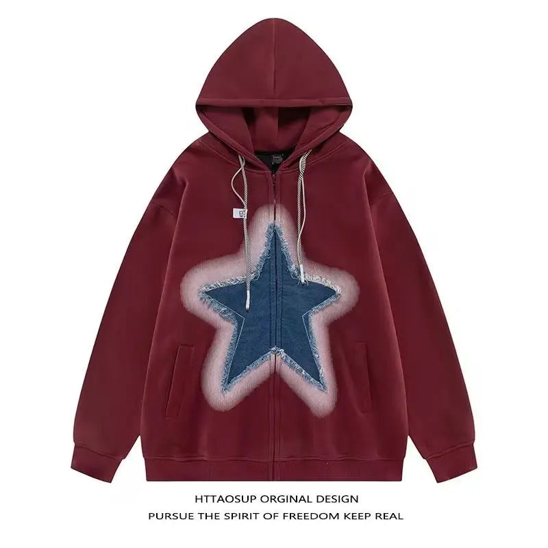 Men's Hoodies Sweatshirt Women's Oversized Sweatshirts with zipper Harajuku Casual Style Y2k Star Coat Streetwear Hip Hop Jacket