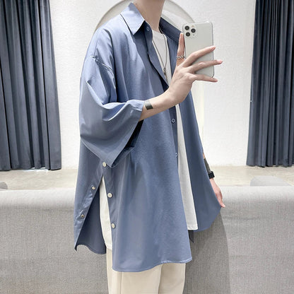 Summer Short Sleeved Shirt Men Oversized Society Mens Dress Shirt Korean Loose Casual White Shirt Mens Office Formal Shirts