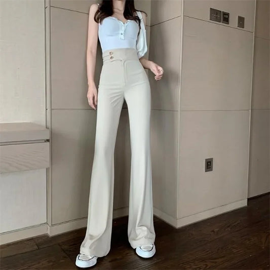 xsrrr Summer Flared Pants Aesthetic Flare Leggings Trousers for Women Korean Style Fluid Fashion High Waist Wide Leg Palazzo Long