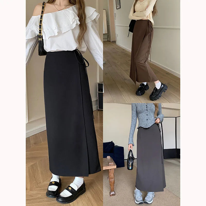 xsrrr 3Colors S-XL Irregular Long Skirt Women Summer Ankle Length Casual High Waist Pencil Long Skirts Female