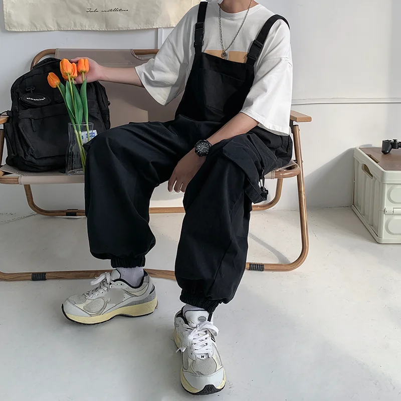 Men Suspenders Jumpsuit Baggy Pants Summer Overalls Japanese Straps Casual Pockets Unisex Oversized Streetwear Male Y2K Clothes