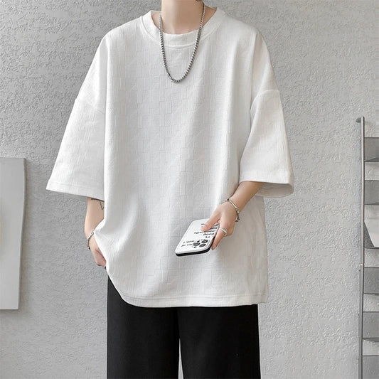 Summer Short Sleeve T-shirt Men Fashion Oversized Ice Silk T Shirt Men Streetwear Loose O-Neck Tshirt Mens Tops Large Size M-5XL