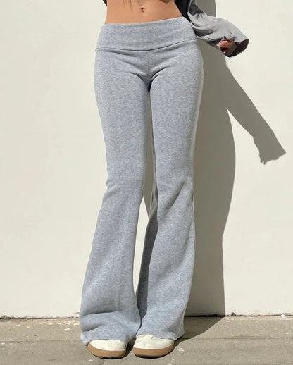 xsrrr Casual Sexy Basic Solid Flare Pants Y2K Slim Low-Waisted Boot Cut Pants Women Autumn Spring Fashion Streetwear Lady