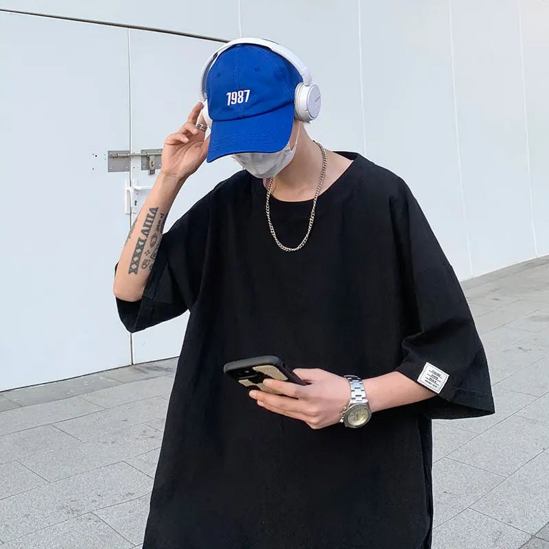 Oversized Cotton Men Fashion Men's Summer Tshirts Oversize Tee Shirts Solid Casual T-Shirt for Man Streetwear Big Size