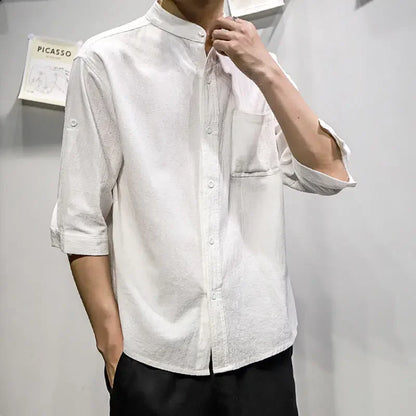 Man Shirt Linen and Cotton Oversize Shirts for Men Plain Half Sleeve Fashion 2024 Cheap Things with Free Shipping Casual Tops I